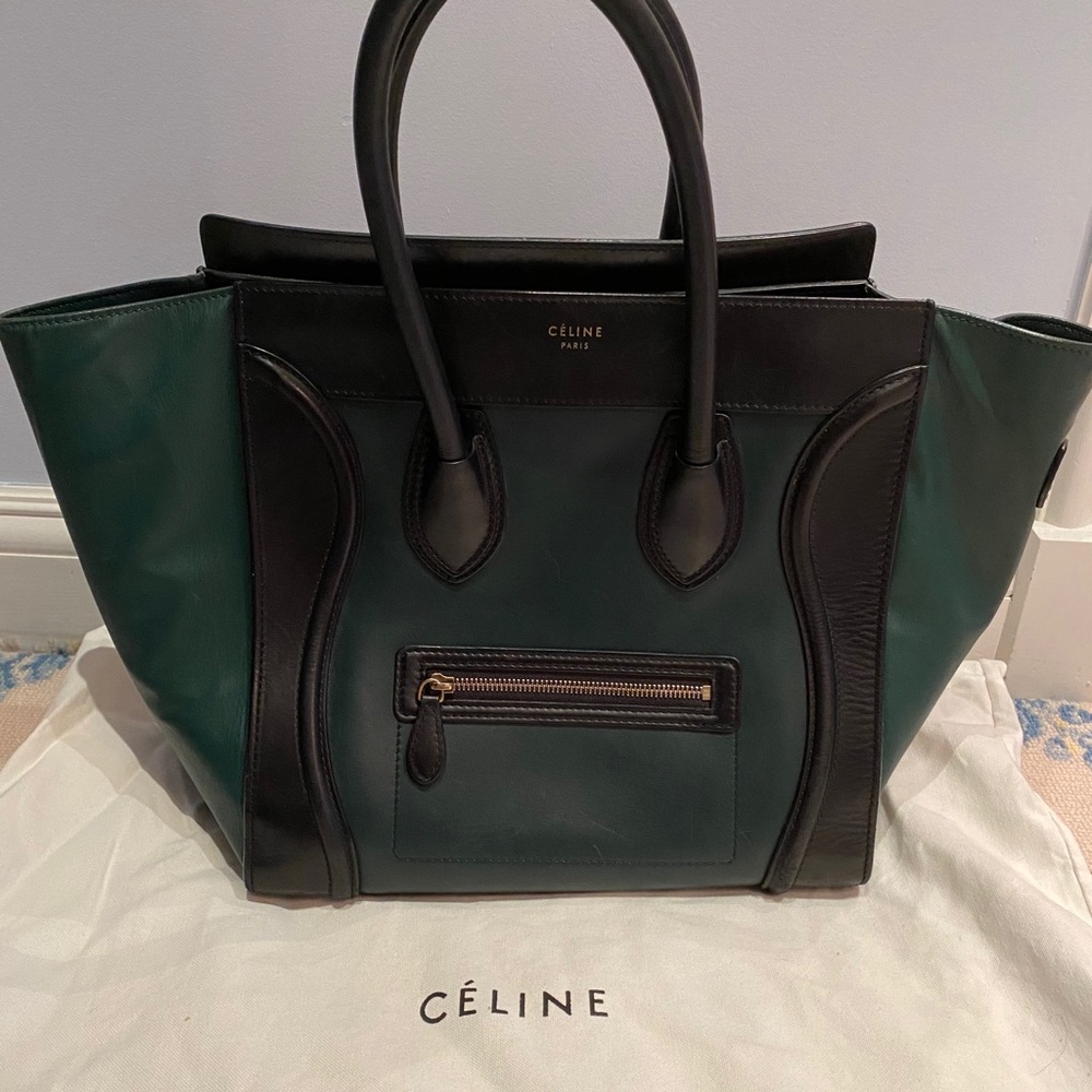 CELINE Mini Luggage Tote - Bicolor Black & Emerald Green Calfskin - Picture 2 of 9